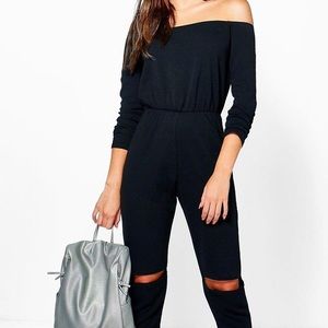 Boohoo Zoe Off Shoulder Slit Leg Jumpsuit 8 M